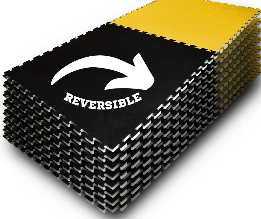 20mm 1m x 1m Yellow/Black Jigsaw Mat Standard Grip 120kg/cbm density