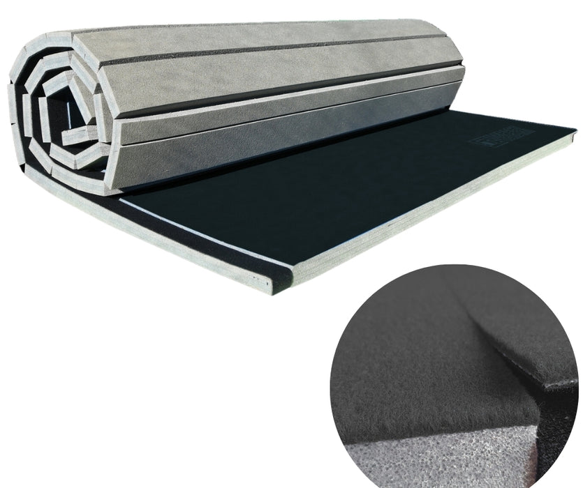 Black carpet top gymnastics mats roll out